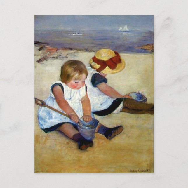 Postal "Niños en la playa" de Cassatt (Anverso)