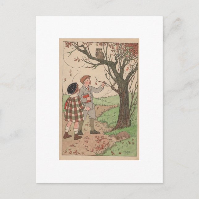 Postal Niños en otoño (Anverso)