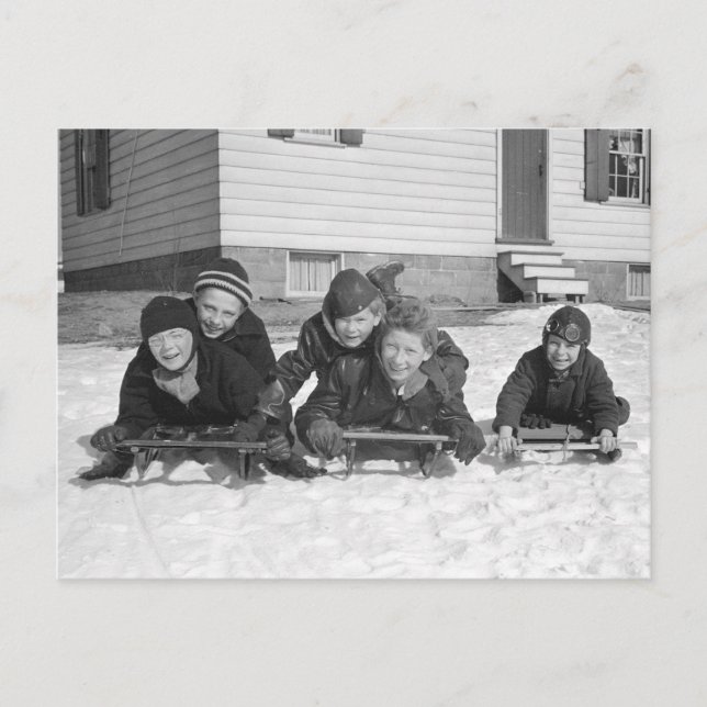 Postal Niños en trineo, 1936 (Anverso)