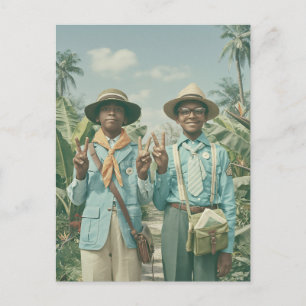Postal Niños Exploradores Vintage en Jardín Tropical
