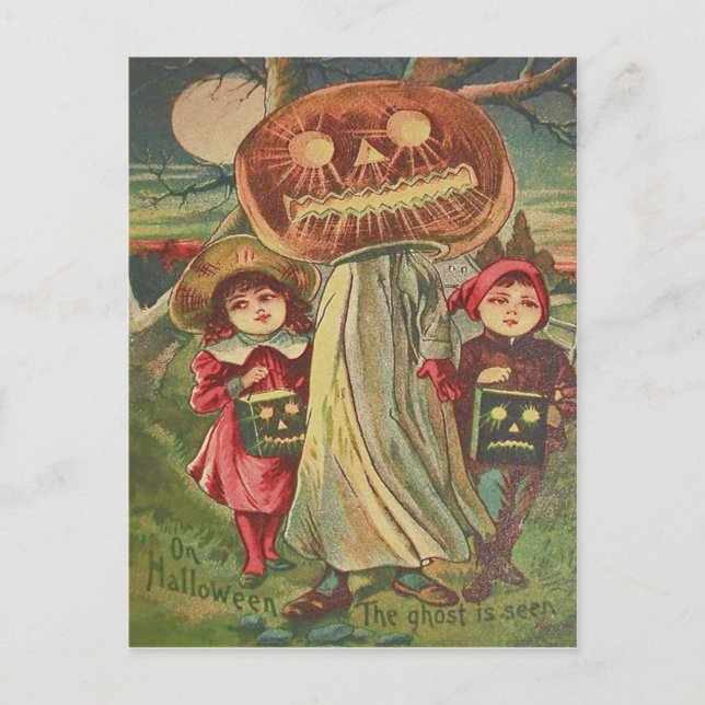 Postal Niños Fantasma Jack O' Lantern Pumpkin (Anverso)
