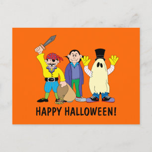 Postal Niños felices de Halloween con disfraces
