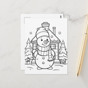Postal Niños festivos de Snowman coloreando