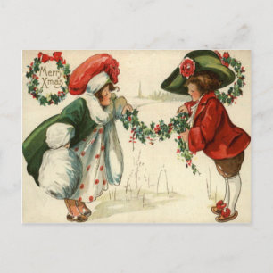 Postal Niños Fuera En La Nieve