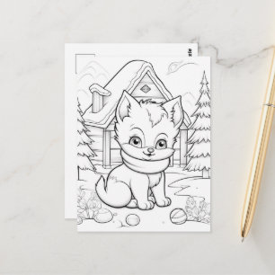 Postal Niños gatos festivos coloreando