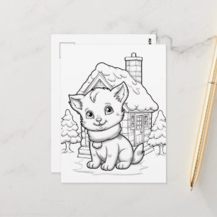 Postal Niños gatos festivos coloreando