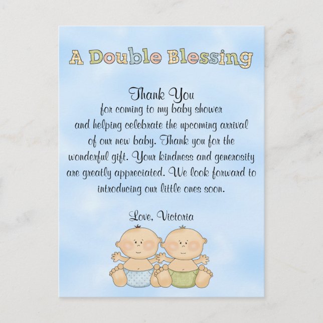 Postal Niños gemelos Baby Shower (Anverso)