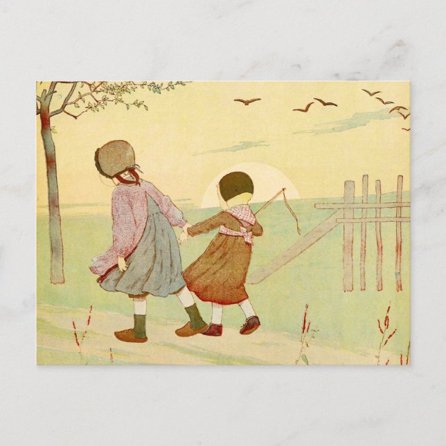 Postal "Niños" Ilustracion francés vintage (Anverso)