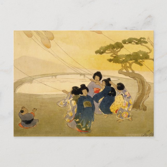 Postal Niños Japoneses Volando Cometas - Bertha Lum - 191 (Anverso)