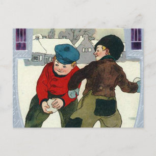 Postal "Niños jugando bolas de nieve"