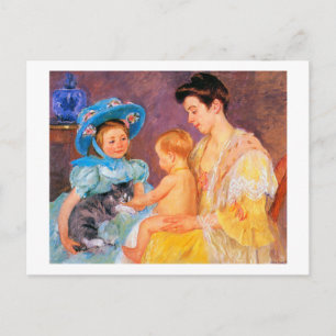 Postal Niños jugando con un gato, Mary Cassatt