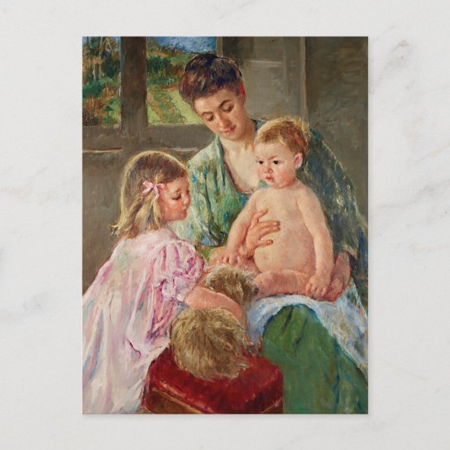 Postal Niños jugando con un perro por Mary Cassatt (Anverso)