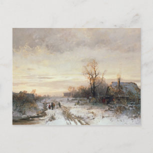 Postal Niños jugando en el paisaje invernal