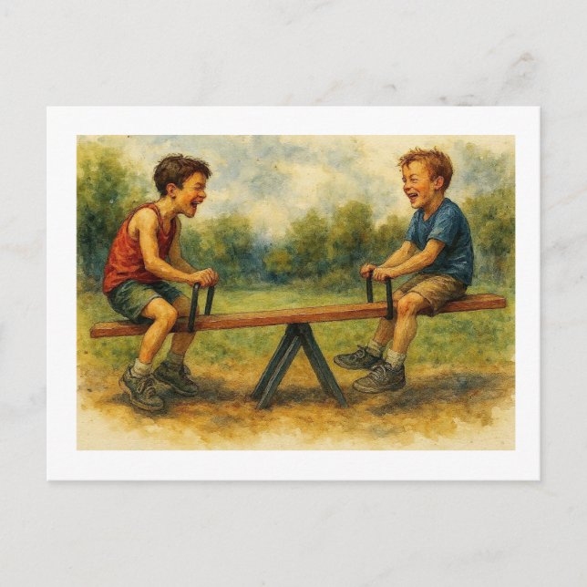 Postal Niños jugando en el subibaja,  (Anverso)