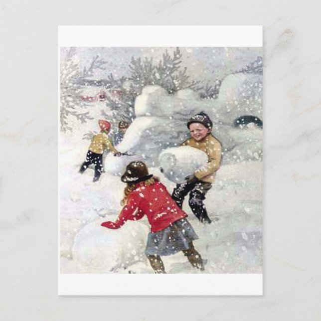 Postal niños jugando en la nieve (Anverso)