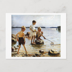 Postal Niños jugando en la playa