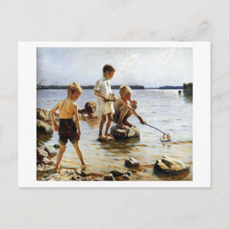 Postal Niños jugando en la playa