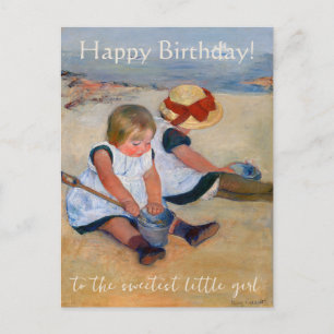 Postal Niños jugando en la playa Feliz cumpleaños