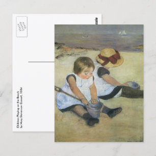 Postal Niños jugando en la playa por Mary Cassatt