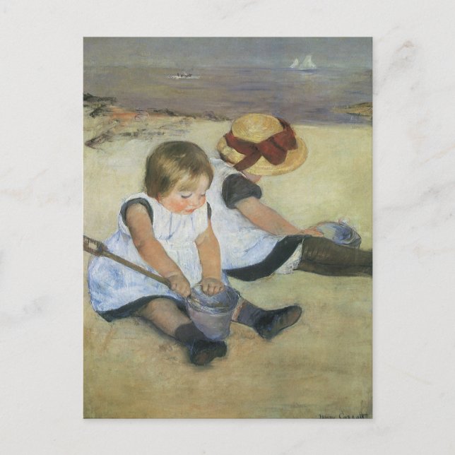 Postal Niños jugando en la playa por Mary Cassatt (Anverso)