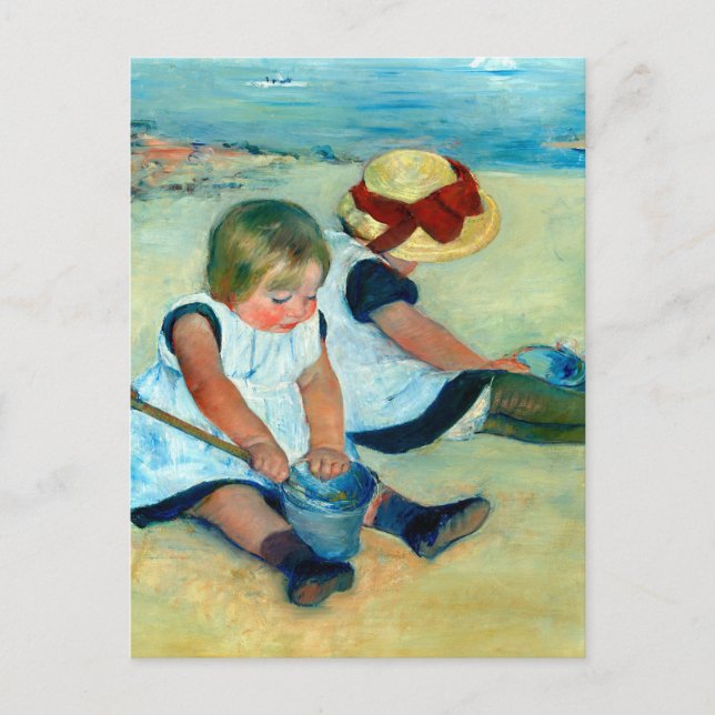 Postal Niños jugando en la playa por Mary Cassatt (Anverso)