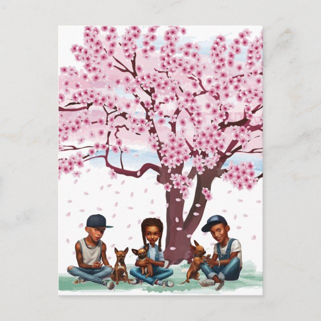 Postal Niños latinos con Chihuahuas (Anverso)