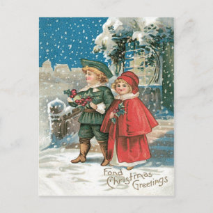 Postal Niños Lindos Cabaña de Holly Nieve