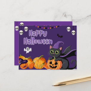 Postal Niños Lindos Feliz Halloween Gato Negro