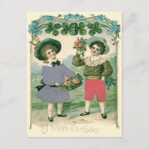 Postal Niños Lindos Rosas Trébol de Cuatro Hojas