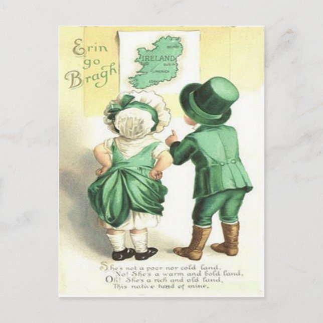 Postal Niños Mapa Irlandés Erin Go Bragh (Anverso)