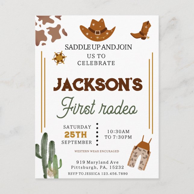 Postal Niños Mi Primer Rodeo Vaquero Cumpleaños 1 (Anverso)