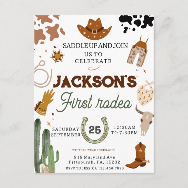 Postal Niños Mi Vaquero Primer Rodeo Cumpleaños 1 (Anverso)