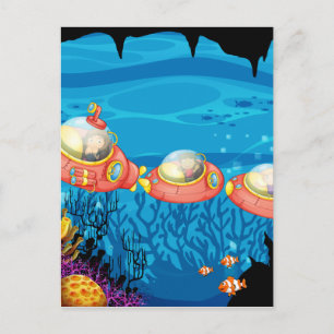 Postal Niños montando submarinos submarinos