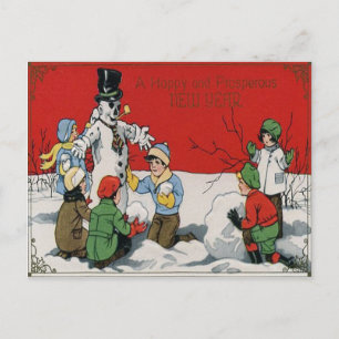 Postal Niños Muñeco de Nieve Invierno Nieve