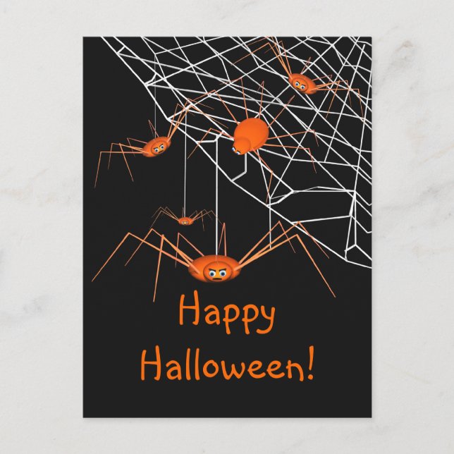 Postal Niños Naranjas Halloween Spiders (Anverso)