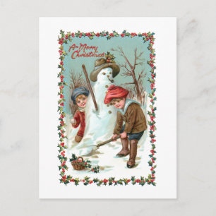 Postal Niños pequeños y hombres de nieve