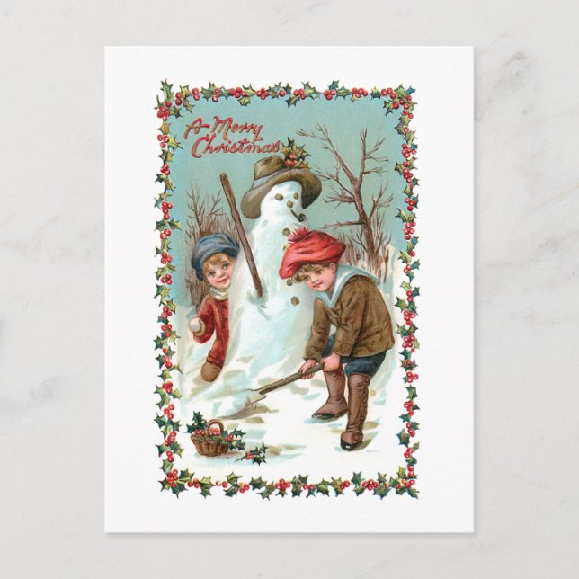 Postal Niños pequeños y hombres de nieve (Anverso)