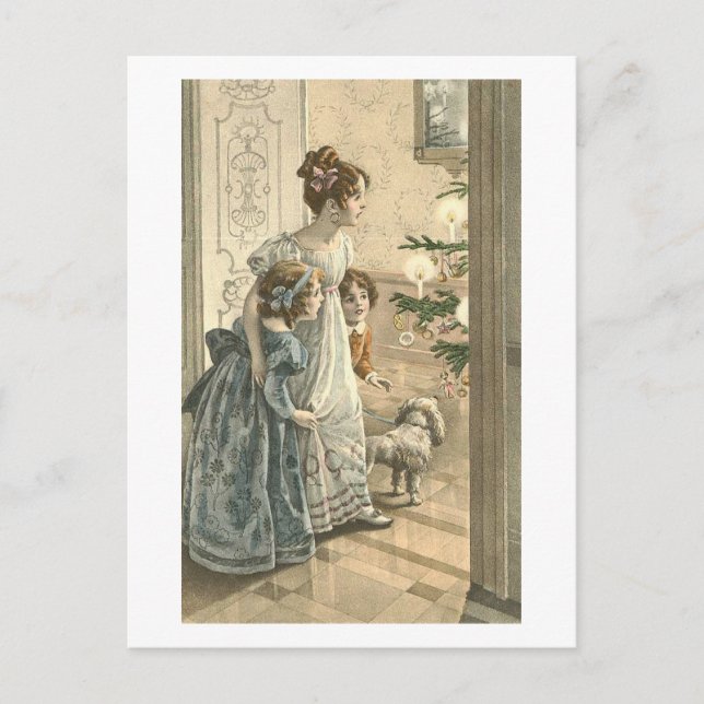 Postal Niños, perros mirando el árbol (Anverso)