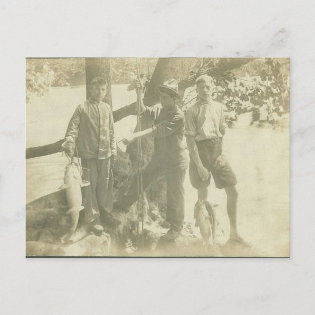 Postal Niños pescando el río verde (Anverso)