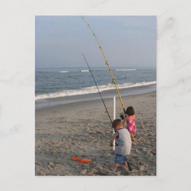 Postal Niños pescando en la playa (Anverso)