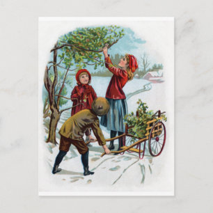 Postal Niños reuniendo a Holly en invierno