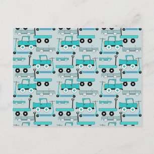 Postal Niños Ruedas Azules Scooters Retro Autos Vagones C