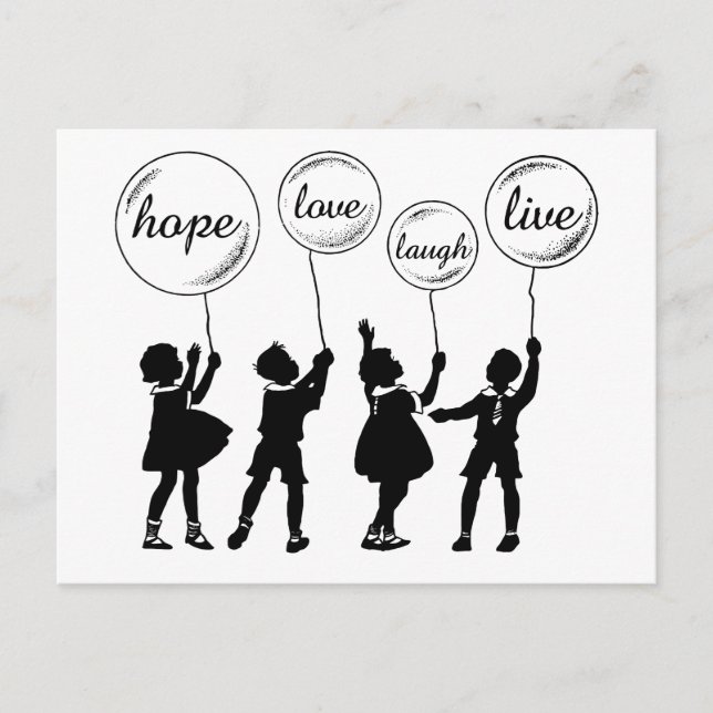 Postal Niños Silhouette Palabras Inspiradoras Globos (Anverso)