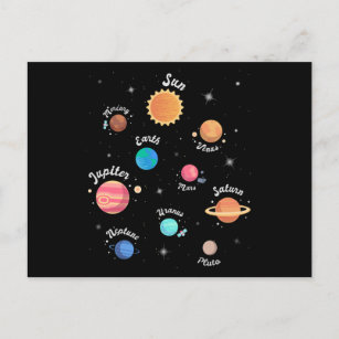 Postal Niños Sistema Solar Planetas Conocimiento Espacio 