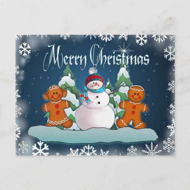 Postal NIÑOS SNOWMAN & GINGERBREAD por SHARON SHARPE (Anverso)