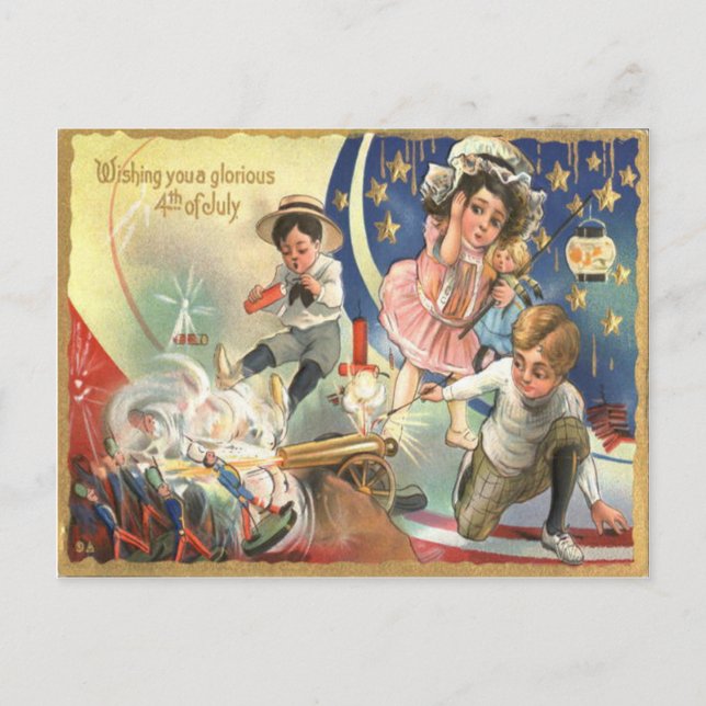 Postal Niños soldados de juguetes cañoneros (Anverso)