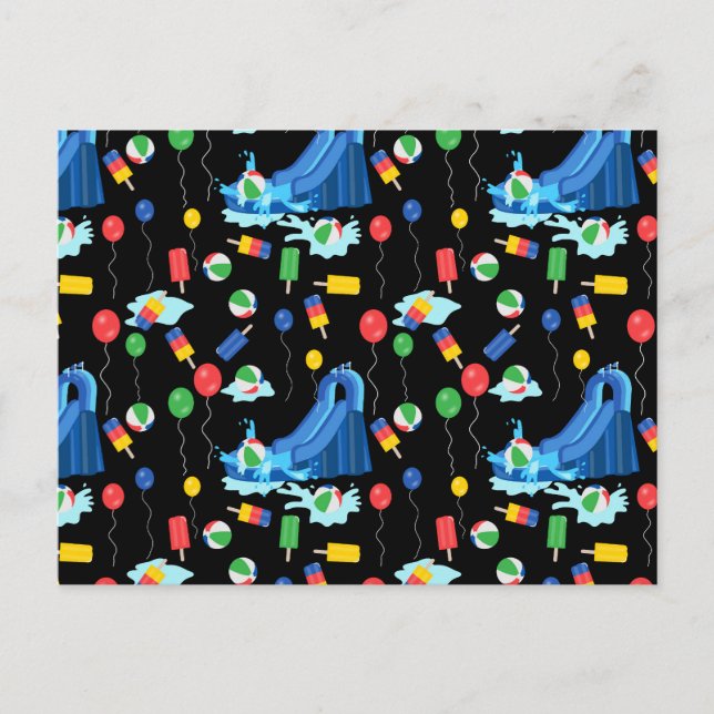 Postal Niños Tobogán de Agua Diversión Verano Niño y Niña (Anverso)