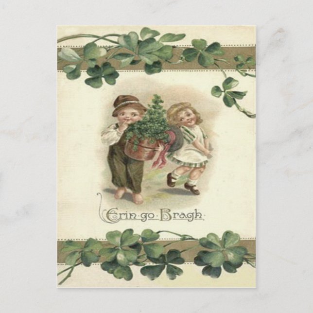 Postal Niños Trébol Erin Go Bragh (Anverso)