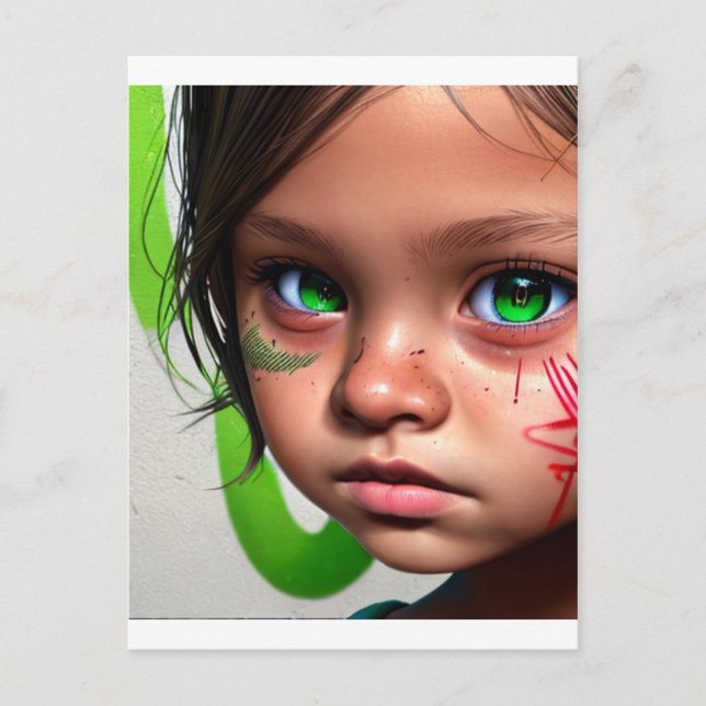 Postal Niños tribales | Pequeños ojos verdes Chicas futur (Anverso)