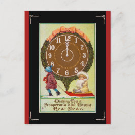 Postal Niños ventilados bajo reloj Feliz Año Nuevo